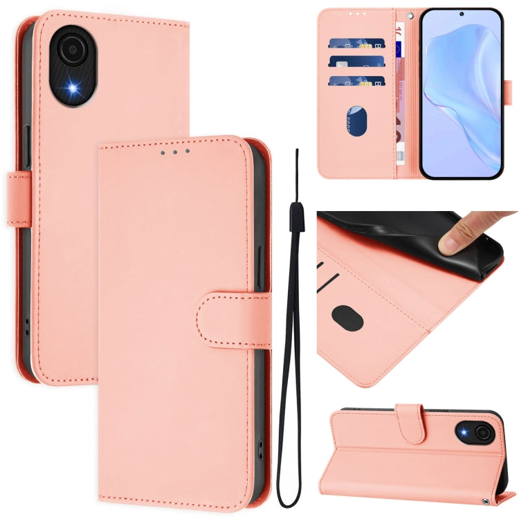 Custodia per telefono in pelle tinta unita effetto pelle con cordino, For Samsung Galaxy A04 Core / A03 Core