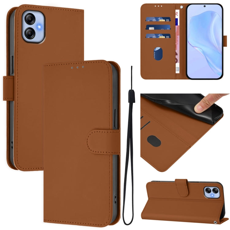 Custodia per telefono in pelle tinta unita effetto pelle con cordino, For Samsung Galaxy A04e / F04 / M04 4G