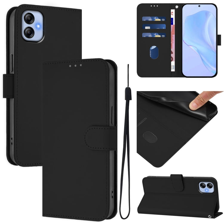 Custodia per telefono in pelle tinta unita effetto pelle con cordino, For Samsung Galaxy A04e / F04 / M04 4G