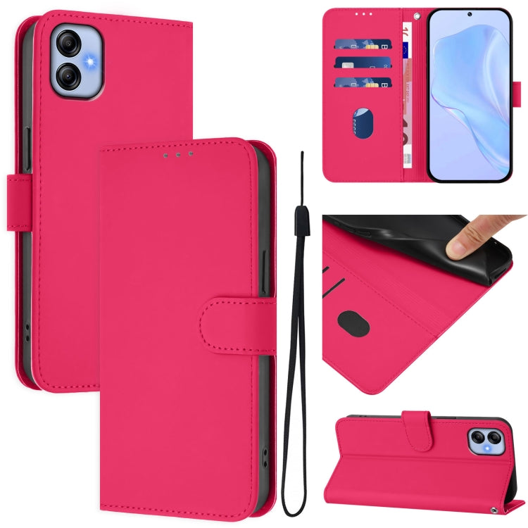 Custodia per telefono in pelle tinta unita effetto pelle con cordino, For Samsung Galaxy A04e / F04 / M04 4G