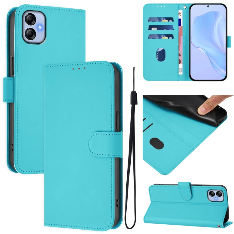 Custodia per telefono in pelle tinta unita effetto pelle con cordino, For Samsung Galaxy A04e / F04 / M04 4G