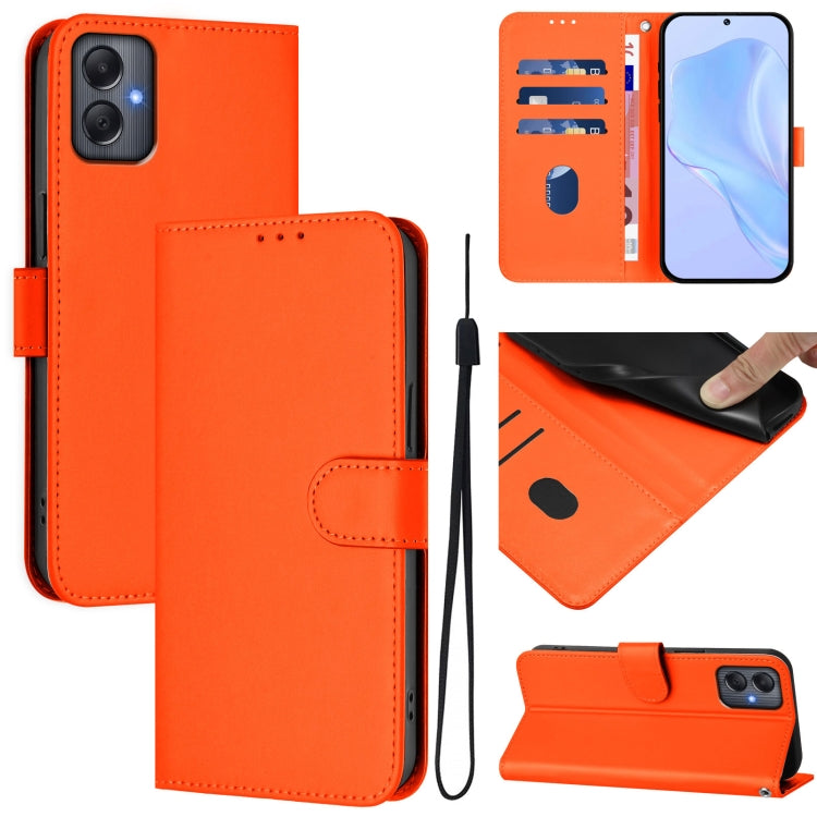 Custodia per telefono in pelle tinta unita effetto pelle con cordino, For Samsung Galaxy A05 4G Global