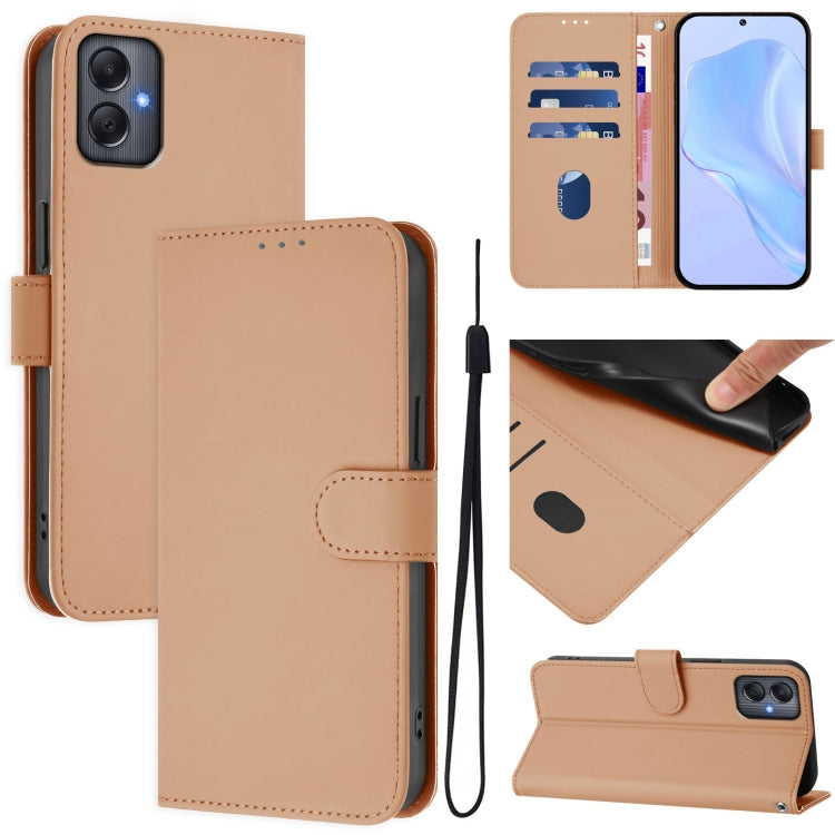 Custodia per telefono in pelle tinta unita effetto pelle con cordino, For Samsung Galaxy A05 4G Global