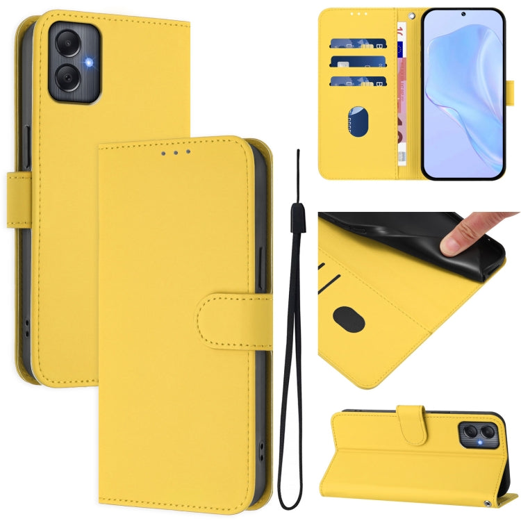Custodia per telefono in pelle tinta unita effetto pelle con cordino, For Samsung Galaxy A05 4G Global