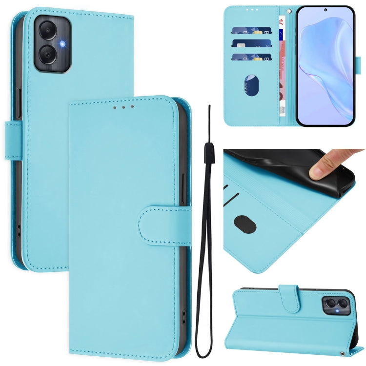 Custodia per telefono in pelle tinta unita effetto pelle con cordino, For Samsung Galaxy A05 4G Global
