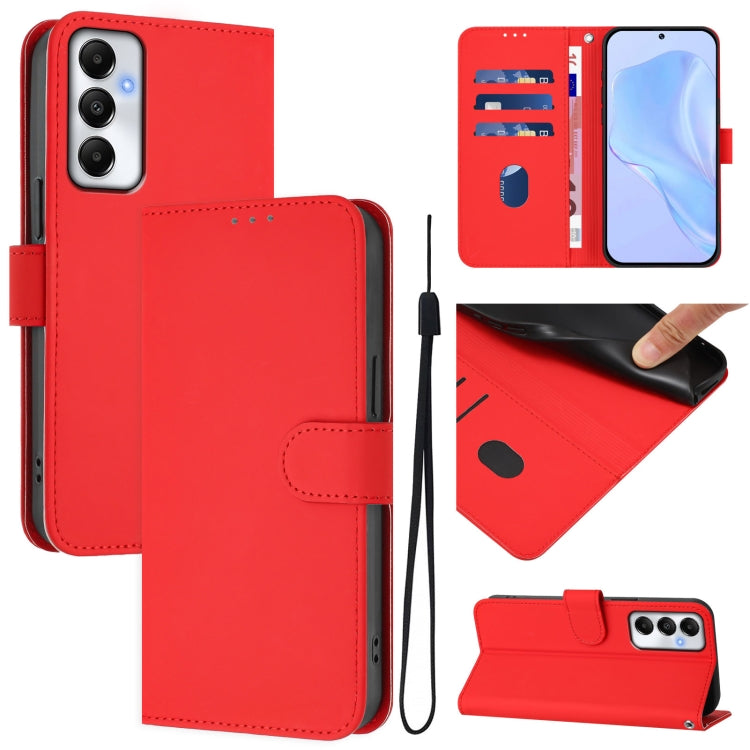 Custodia per telefono in pelle tinta unita effetto pelle con cordino, For Samsung Galaxy A05s 4G Global
