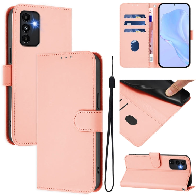 Custodia per telefono in pelle tinta unita effetto pelle con cordino, For Samsung Galaxy A13 5G / 4G / A04s