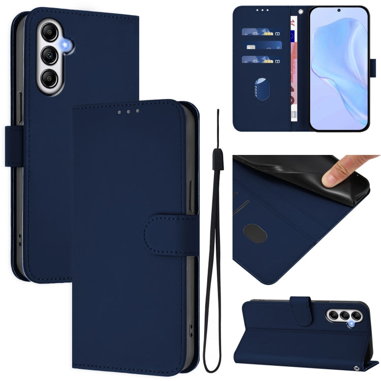 Custodia per telefono in pelle tinta unita effetto pelle con cordino, For Samsung Galaxy A14 5G / 4G