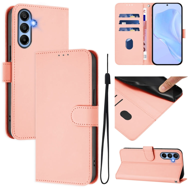 Custodia per telefono in pelle tinta unita effetto pelle con cordino, For Samsung Galaxy A15 5G / 4G