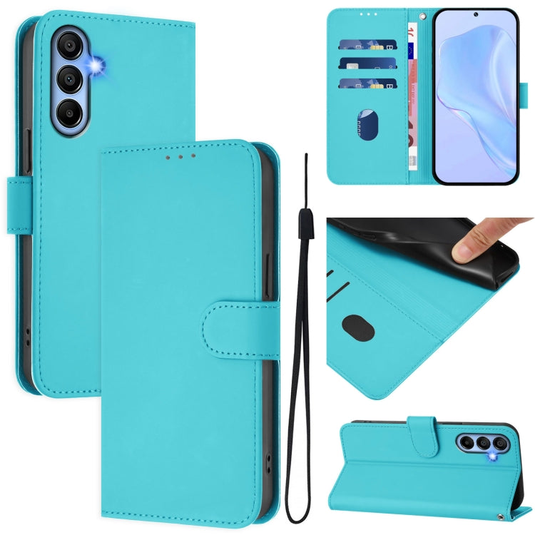 Custodia per telefono in pelle tinta unita effetto pelle con cordino, For Samsung Galaxy A15 5G / 4G