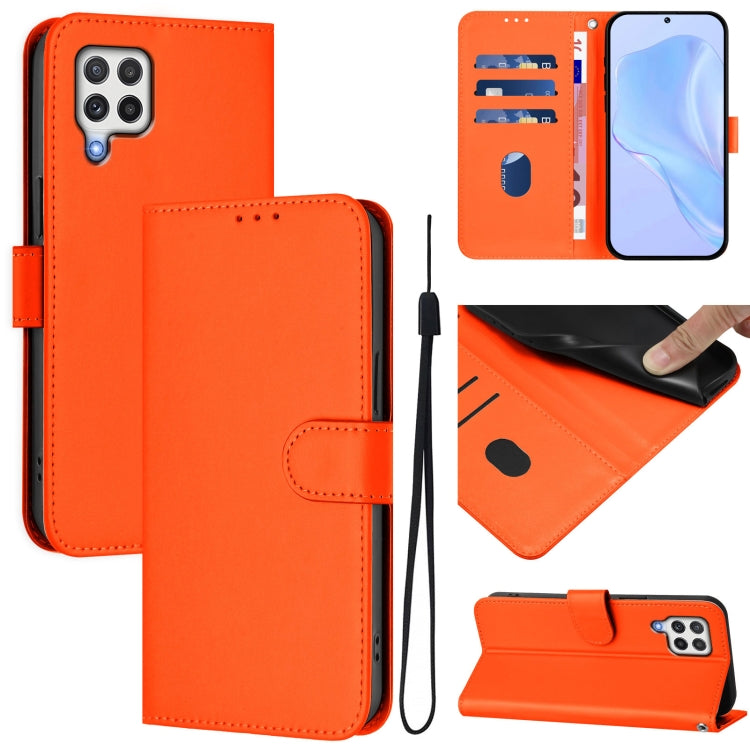 Custodia per telefono in pelle tinta unita effetto pelle con cordino, For Samsung Galaxy A22 4G