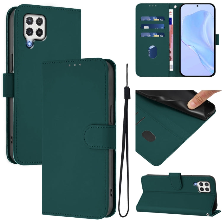 Custodia per telefono in pelle tinta unita effetto pelle con cordino, For Samsung Galaxy A22 4G