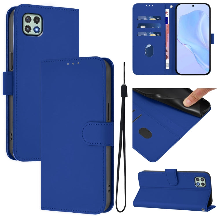 Custodia per telefono in pelle tinta unita effetto pelle con cordino, For Samsung Galaxy A22 5G / F42 5G