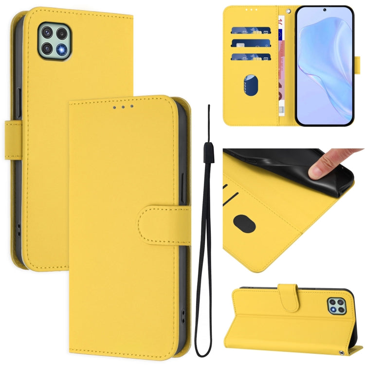 Custodia per telefono in pelle tinta unita effetto pelle con cordino, For Samsung Galaxy A22 5G / F42 5G