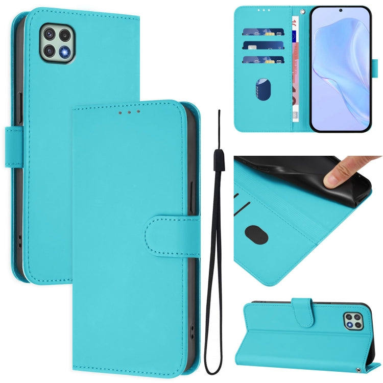 Custodia per telefono in pelle tinta unita effetto pelle con cordino, For Samsung Galaxy A22 5G / F42 5G
