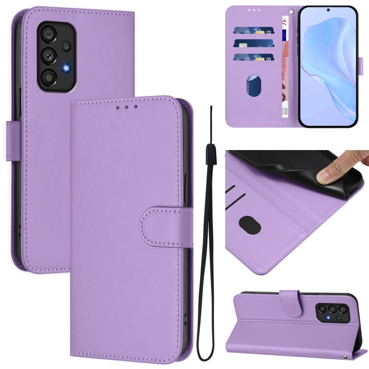 Custodia per telefono in pelle tinta unita effetto pelle con cordino, For Samsung Galaxy A53 5G