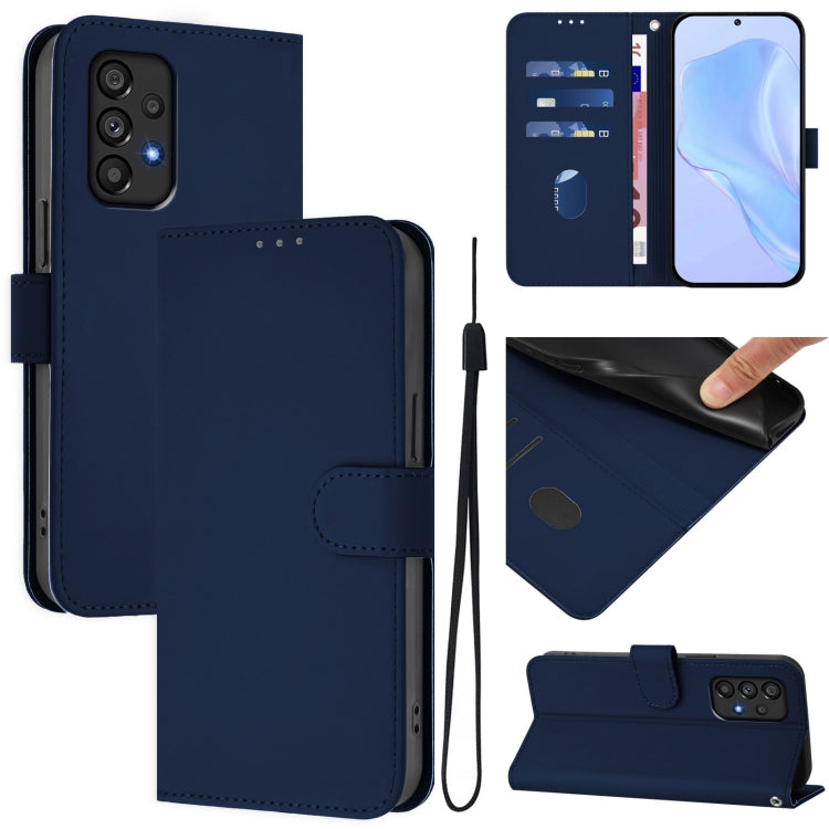 Custodia per telefono in pelle tinta unita effetto pelle con cordino, For Samsung Galaxy A53 5G