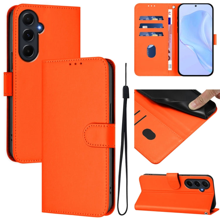 Custodia per telefono in pelle tinta unita effetto pelle con cordino, For Samsung Galaxy A55 5G