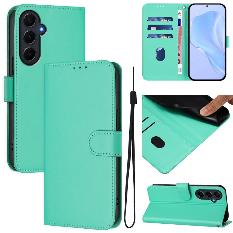 Custodia per telefono in pelle tinta unita effetto pelle con cordino, For Samsung Galaxy A55 5G