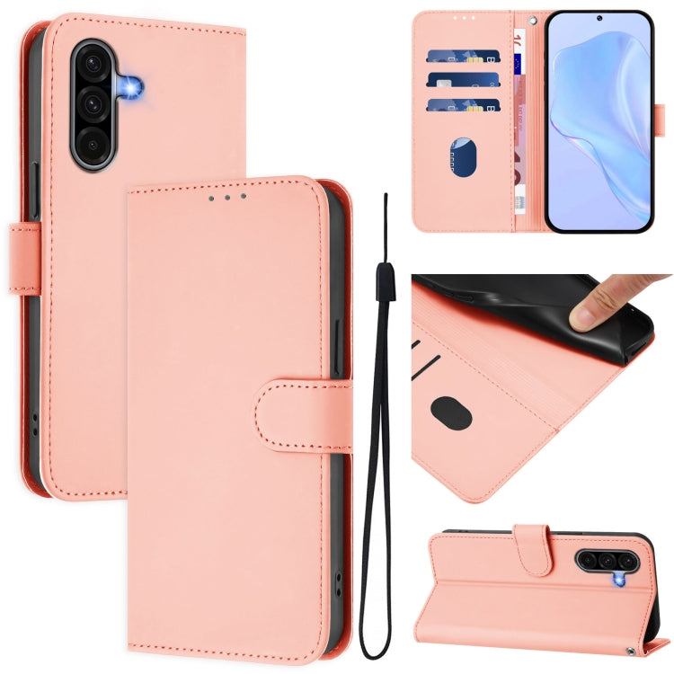 Custodia per telefono in pelle tinta unita effetto pelle con cordino, For Samsung Galaxy A36 5G