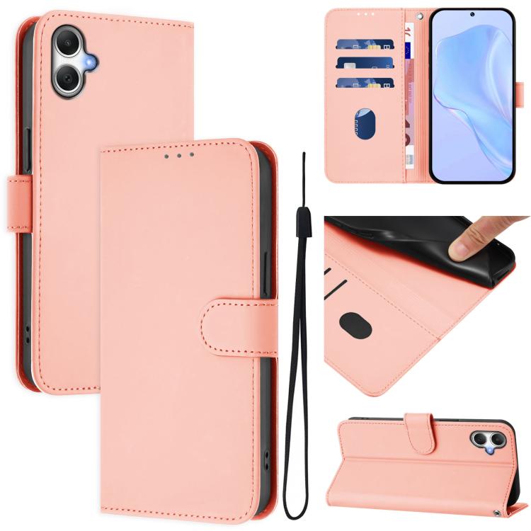 Custodia per telefono in pelle tinta unita effetto pelle con cordino, For Samsung Galaxy A06 4G / A06 5G