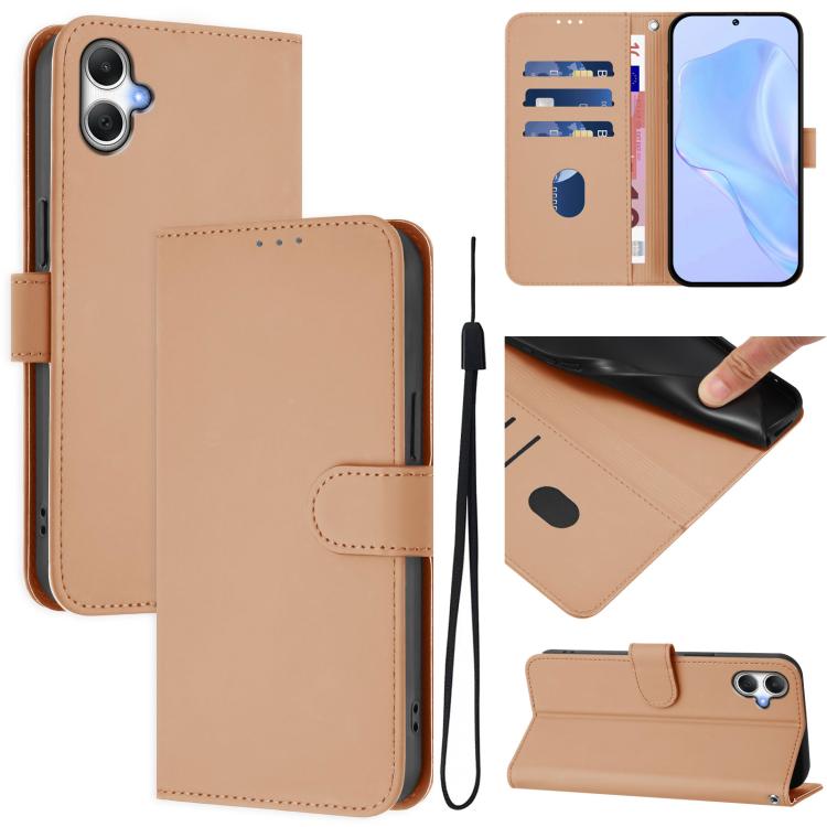 Custodia per telefono in pelle tinta unita effetto pelle con cordino, For Samsung Galaxy A06 4G / A06 5G