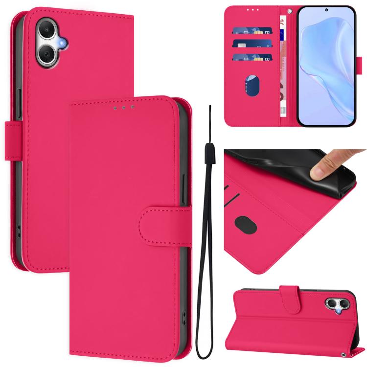 Custodia per telefono in pelle tinta unita effetto pelle con cordino, For Samsung Galaxy A07 4G
