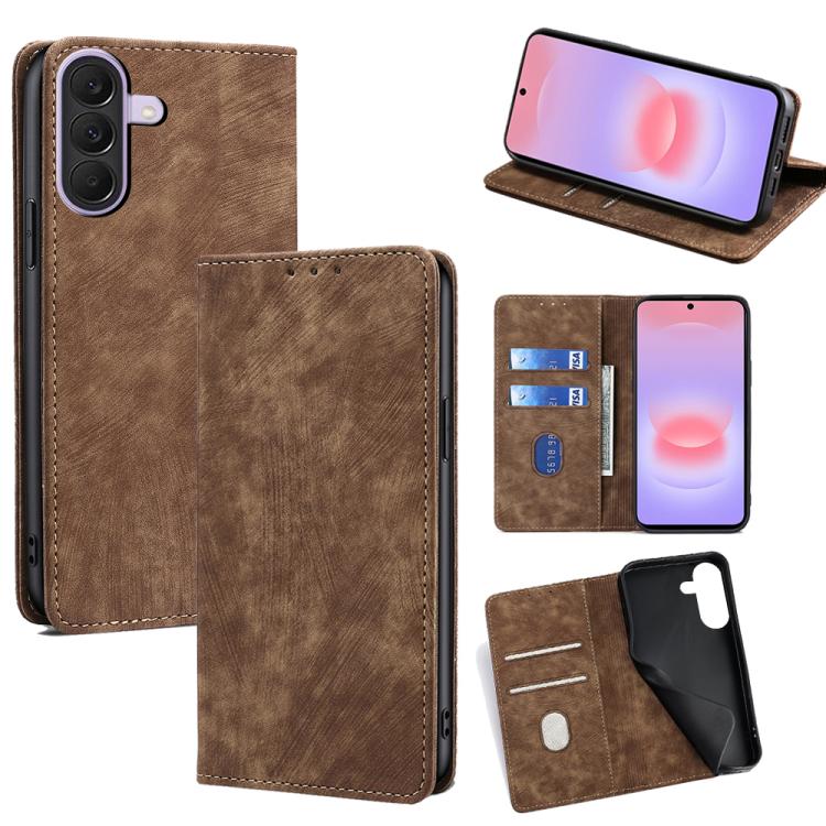 Custodia per telefono in pelle magnetica con spazzola antifurto RFID, For Galaxy A57 5G, For Galaxy A37 5G, For Samsung Galaxy A17 5G, For Samsung Galaxy F06 5G