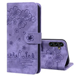 Custodia per telefono in pelle goffrata con gatto Sakura dei cartoni animati, For Samsung Galaxy S24 5G, For Samsung Galaxy S23 FE 5G, For Samsung Galaxy S23 Ultra 5G, For Samsung Galaxy S23+ 5G