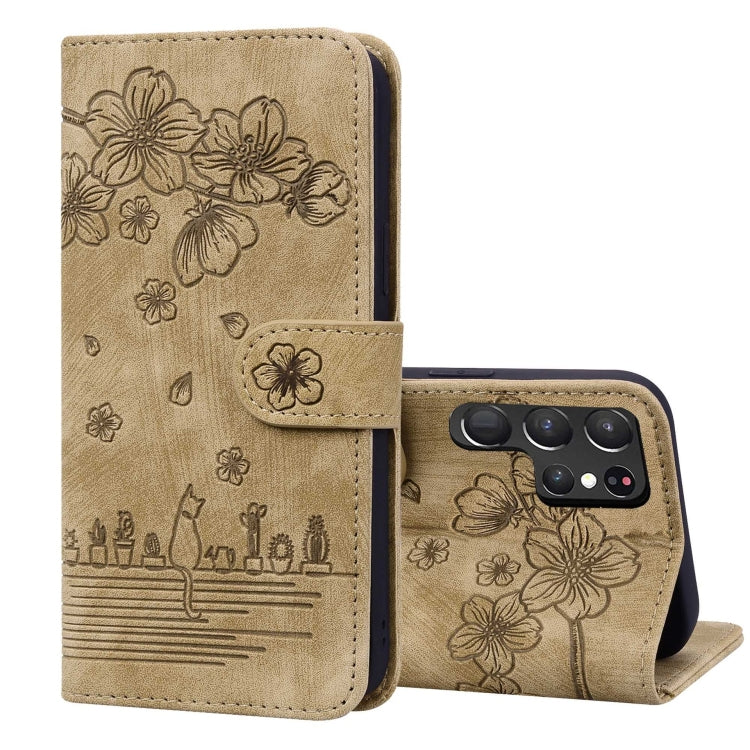 Custodia per telefono in pelle goffrata con gatto Sakura dei cartoni animati, For Samsung Galaxy S24 5G, For Samsung Galaxy S23 FE 5G, For Samsung Galaxy S23 Ultra 5G, For Samsung Galaxy S23+ 5G