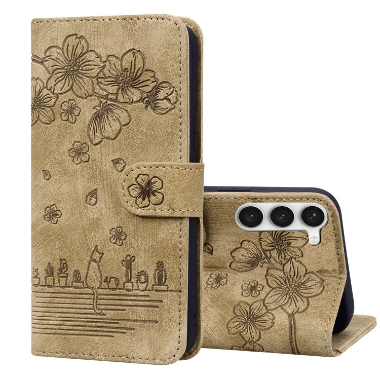 Custodia per telefono in pelle goffrata con gatto Sakura dei cartoni animati, For Samsung Galaxy S23 5G