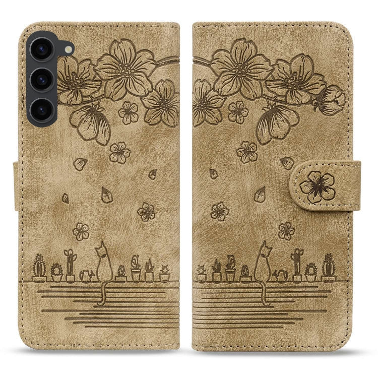 Custodia per telefono in pelle goffrata con gatto Sakura dei cartoni animati, For Samsung Galaxy S23 5G