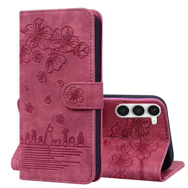 Custodia per telefono in pelle goffrata con gatto Sakura dei cartoni animati, For Samsung Galaxy S23 5G