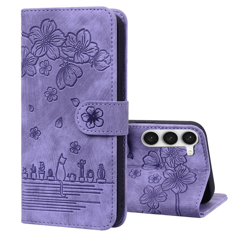 Custodia per telefono in pelle goffrata con gatto Sakura dei cartoni animati, For Samsung Galaxy S24 5G, For Samsung Galaxy S23 FE 5G, For Samsung Galaxy S23 Ultra 5G, For Samsung Galaxy S23+ 5G
