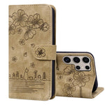 Custodia per telefono in pelle goffrata con gatto Sakura dei cartoni animati, For Samsung Galaxy S25 Ultra 5G, For Samsung Galaxy S24 FE 5G, For Samsung Galaxy S24 Ultra 5G, For Samsung Galaxy S24+ 5G