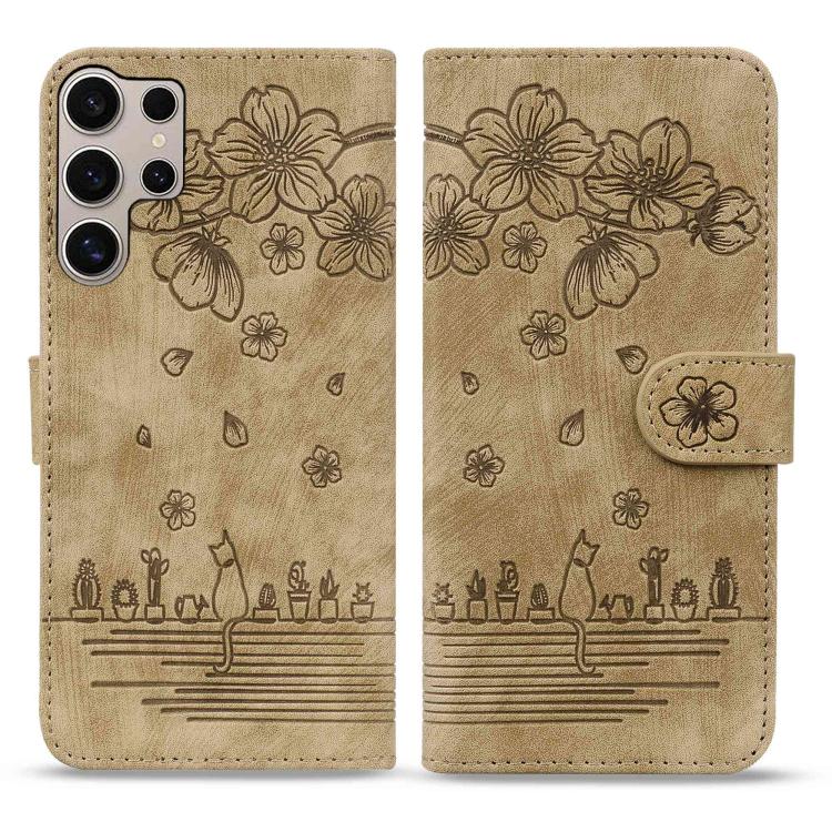 Custodia per telefono in pelle goffrata con gatto Sakura dei cartoni animati, For Samsung Galaxy S25 Ultra 5G, For Samsung Galaxy S24 FE 5G, For Samsung Galaxy S24 Ultra 5G, For Samsung Galaxy S24+ 5G