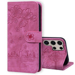 Custodia per telefono in pelle goffrata con gatto Sakura dei cartoni animati, For Samsung Galaxy S25 Ultra 5G, For Samsung Galaxy S24 FE 5G, For Samsung Galaxy S24 Ultra 5G, For Samsung Galaxy S24+ 5G