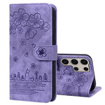 Custodia per telefono in pelle goffrata con gatto Sakura dei cartoni animati, For Samsung Galaxy S25 Ultra 5G, For Samsung Galaxy S24 FE 5G, For Samsung Galaxy S24 Ultra 5G, For Samsung Galaxy S24+ 5G