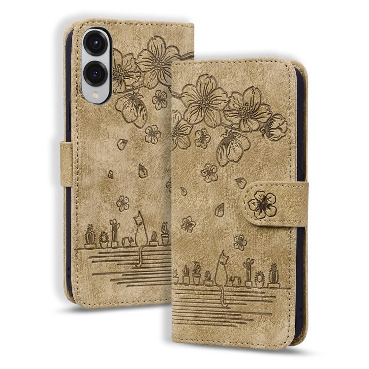 Custodia per telefono in pelle goffrata con gatto Sakura dei cartoni animati, For Samsung Galaxy S26+ 5G, For Samsung Galaxy S26 Ultra 5G, For Samsung Galaxy S26 5G, For Samsung Galaxy S25 Edge 5G