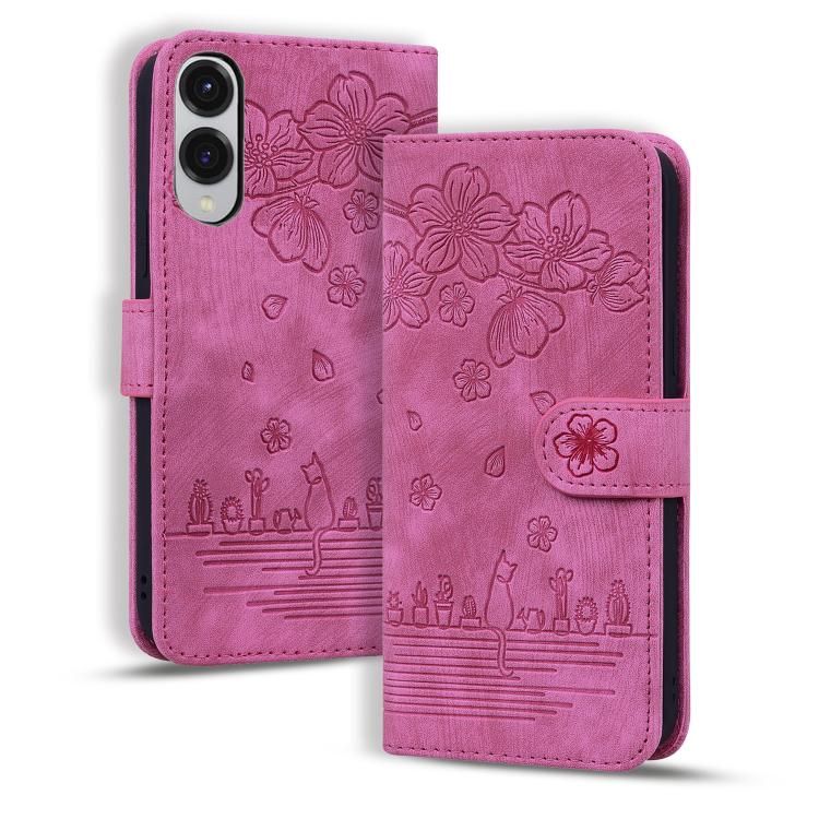 Custodia per telefono in pelle goffrata con gatto Sakura dei cartoni animati, For Samsung Galaxy S26+ 5G, For Samsung Galaxy S26 Ultra 5G, For Samsung Galaxy S26 5G, For Samsung Galaxy S25 Edge 5G