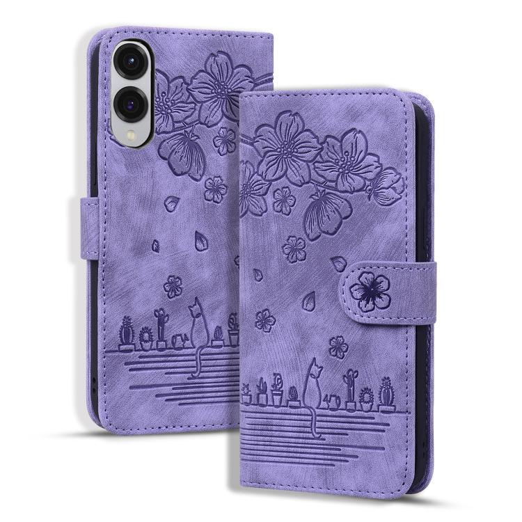 Custodia per telefono in pelle goffrata con gatto Sakura dei cartoni animati, For Samsung Galaxy S26+ 5G, For Samsung Galaxy S26 Ultra 5G, For Samsung Galaxy S26 5G, For Samsung Galaxy S25 Edge 5G