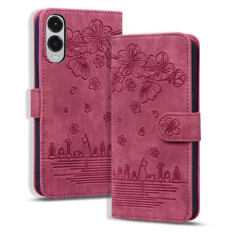 Custodia per telefono in pelle goffrata con gatto Sakura dei cartoni animati, For Samsung Galaxy S26+ 5G, For Samsung Galaxy S26 Ultra 5G, For Samsung Galaxy S26 5G, For Samsung Galaxy S25 Edge 5G