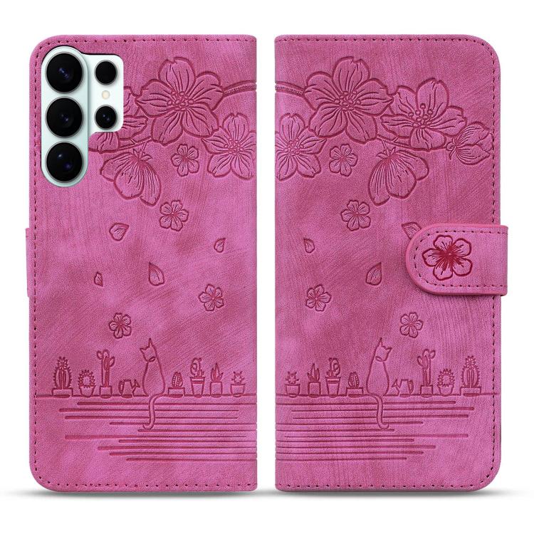 Custodia per telefono in pelle goffrata con gatto Sakura dei cartoni animati, For Samsung Galaxy S26+ 5G, For Samsung Galaxy S26 Ultra 5G, For Samsung Galaxy S26 5G, For Samsung Galaxy S25 Edge 5G