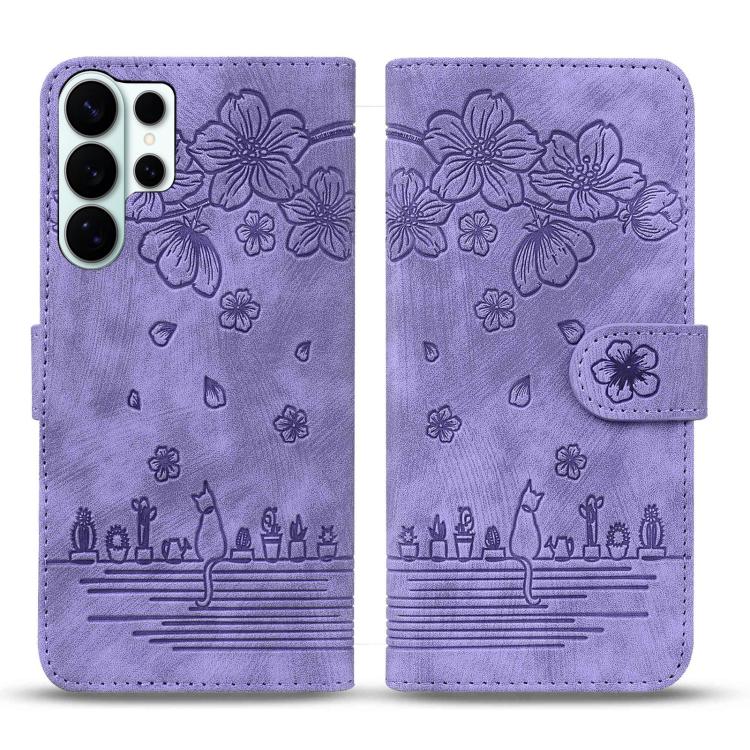 Custodia per telefono in pelle goffrata con gatto Sakura dei cartoni animati, For Samsung Galaxy S26+ 5G, For Samsung Galaxy S26 Ultra 5G, For Samsung Galaxy S26 5G, For Samsung Galaxy S25 Edge 5G