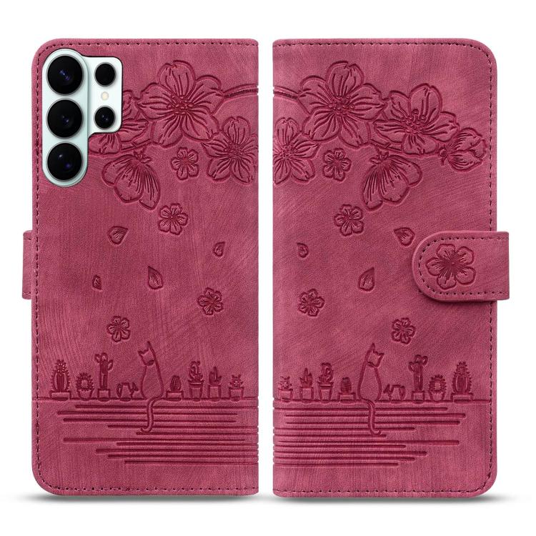 Custodia per telefono in pelle goffrata con gatto Sakura dei cartoni animati, For Samsung Galaxy S26+ 5G, For Samsung Galaxy S26 Ultra 5G, For Samsung Galaxy S26 5G, For Samsung Galaxy S25 Edge 5G
