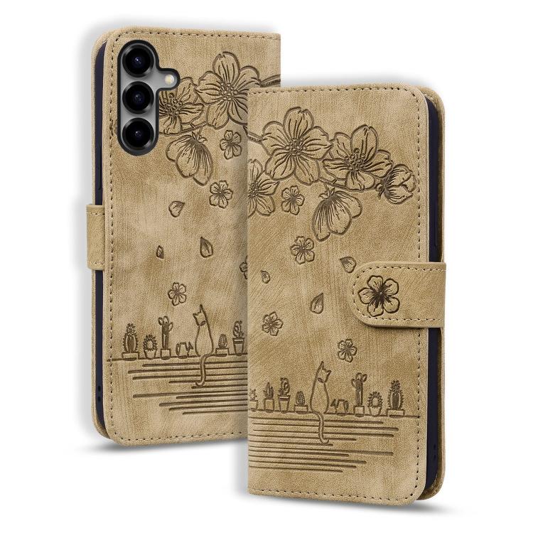 Custodia per telefono in pelle goffrata con gatto Sakura dei cartoni animati, For Samsung Galaxy S26+ 5G, For Samsung Galaxy S26 Ultra 5G, For Samsung Galaxy S26 5G, For Samsung Galaxy S25 Edge 5G