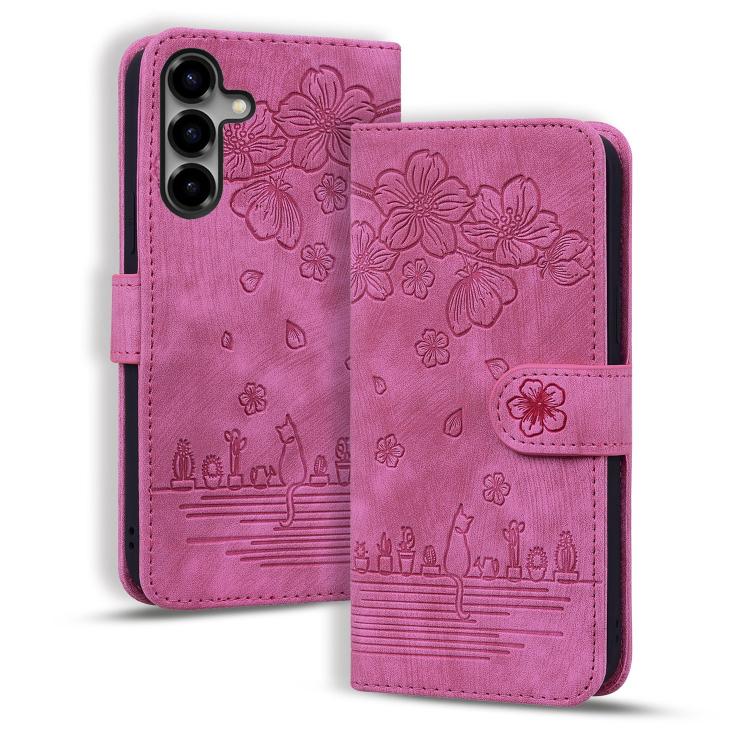 Custodia per telefono in pelle goffrata con gatto Sakura dei cartoni animati, For Samsung Galaxy S26+ 5G, For Samsung Galaxy S26 Ultra 5G, For Samsung Galaxy S26 5G, For Samsung Galaxy S25 Edge 5G