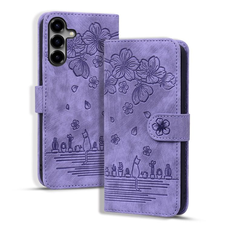 Custodia per telefono in pelle goffrata con gatto Sakura dei cartoni animati, For Samsung Galaxy S26+ 5G, For Samsung Galaxy S26 Ultra 5G, For Samsung Galaxy S26 5G, For Samsung Galaxy S25 Edge 5G