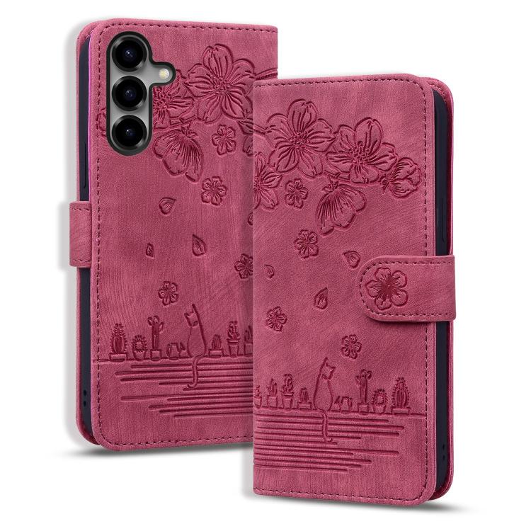 Custodia per telefono in pelle goffrata con gatto Sakura dei cartoni animati, For Samsung Galaxy S26+ 5G, For Samsung Galaxy S26 Ultra 5G, For Samsung Galaxy S26 5G, For Samsung Galaxy S25 Edge 5G