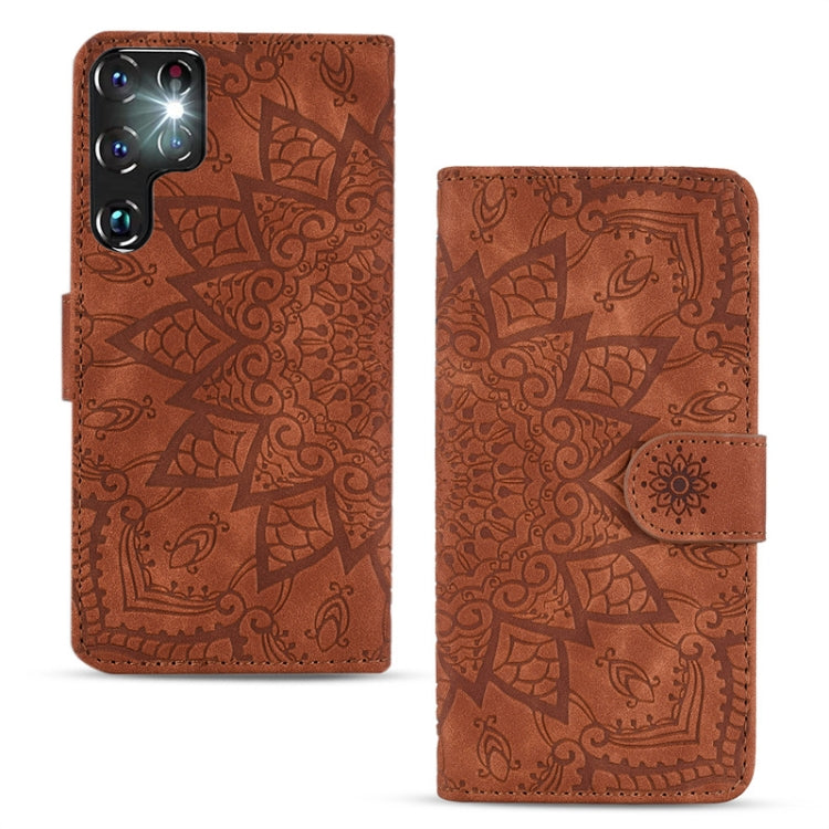 Custodia per telefono in pelle di vitello con stampa mandala a doppia piega, For Samsung Galaxy S24 Ultra 5G, For Samsung Galaxy S23 FE 5G, For Samsung Galaxy S23 Ultra 5G, For Samsung Galaxy S23+ 5G